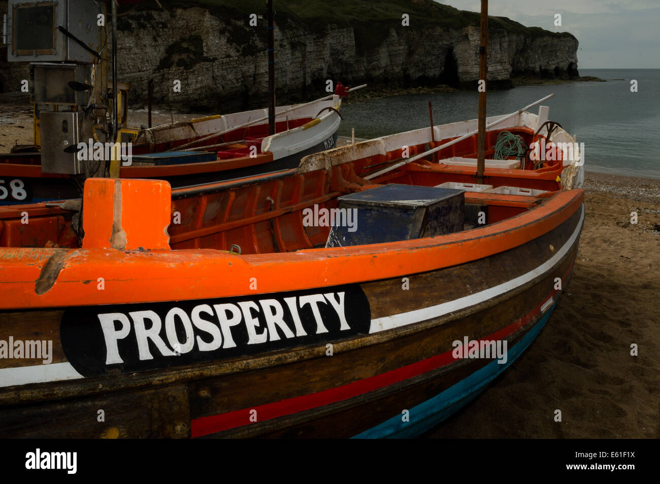 The boat 'Prosperity' on a beach in Bridlington, East Yorkshire, England Stock Photo