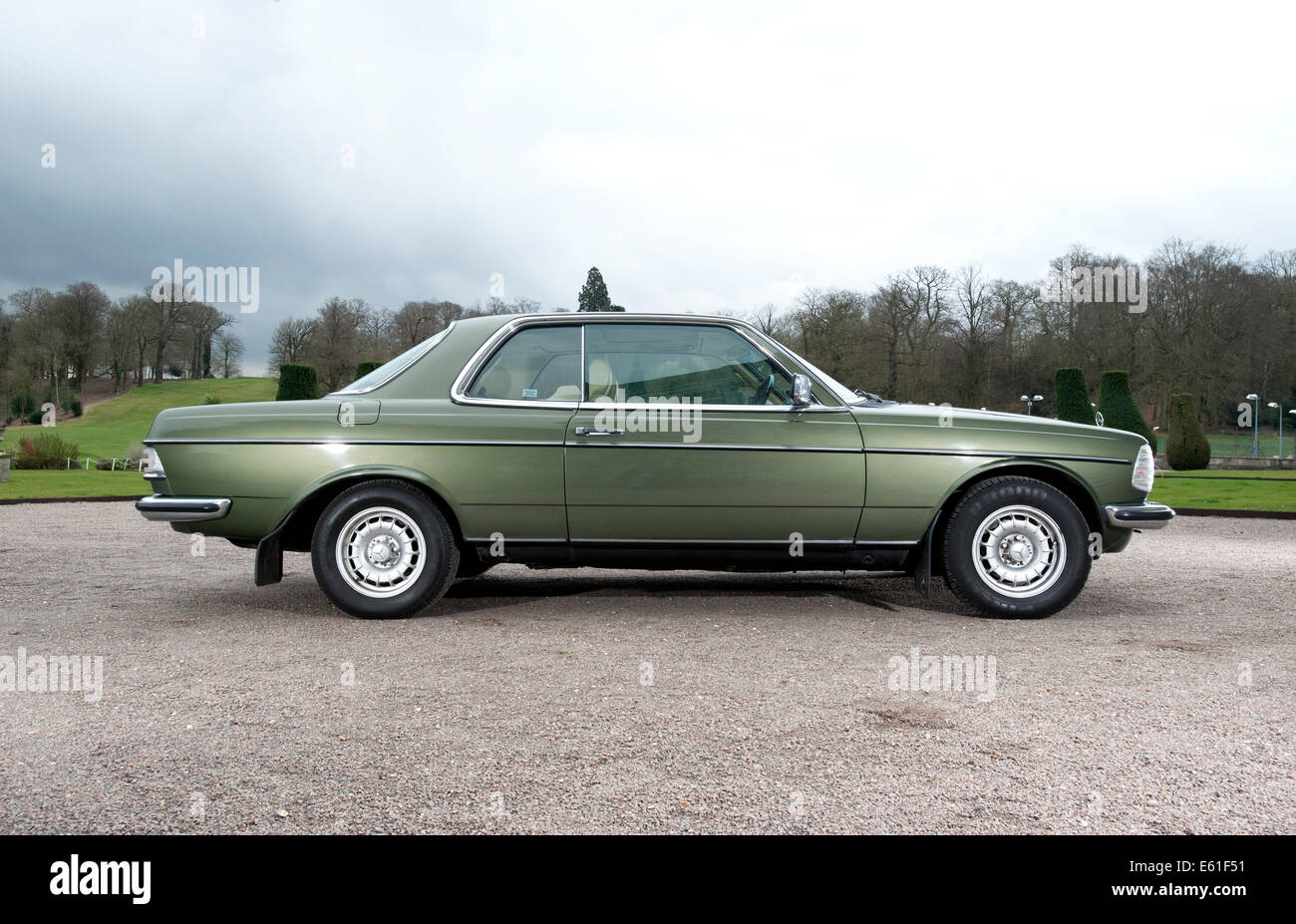 1980 Mercedes 280CE W123 E Class coupe luxury German car driving Stock Photo