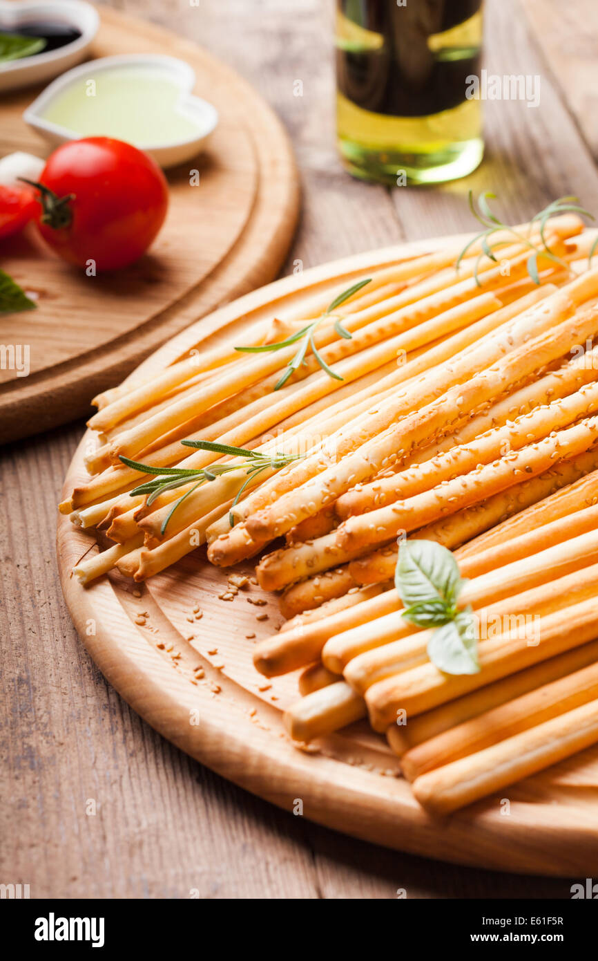 Different types of grissini tradition Italian breadsticks Stock Photo