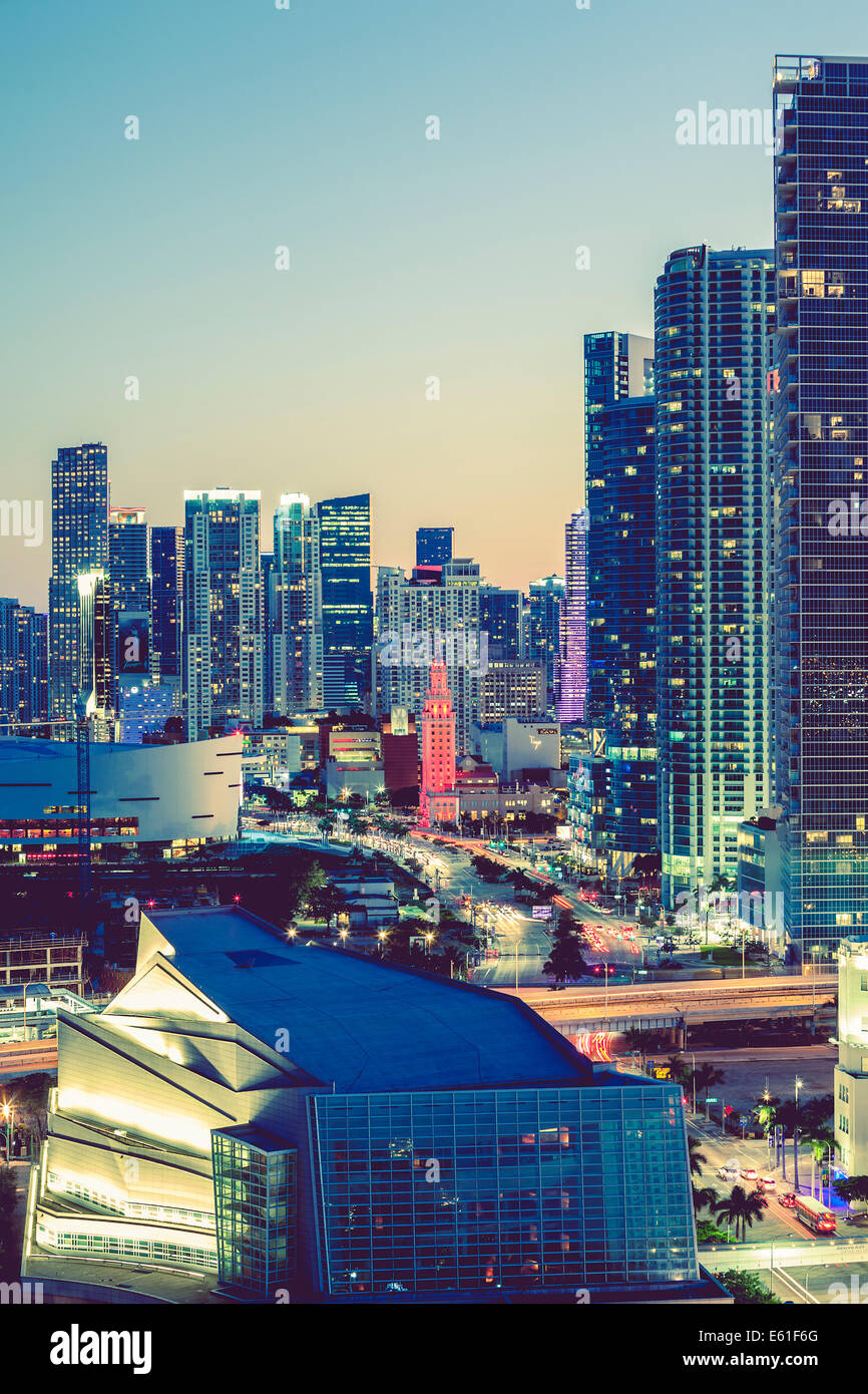 CIty of Miami at sunset, special photographic processing Stock Photo