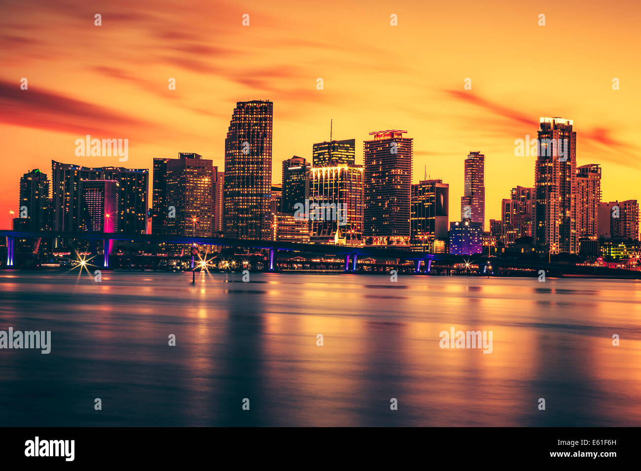 CIty of Miami at sunset, USA Stock Photo