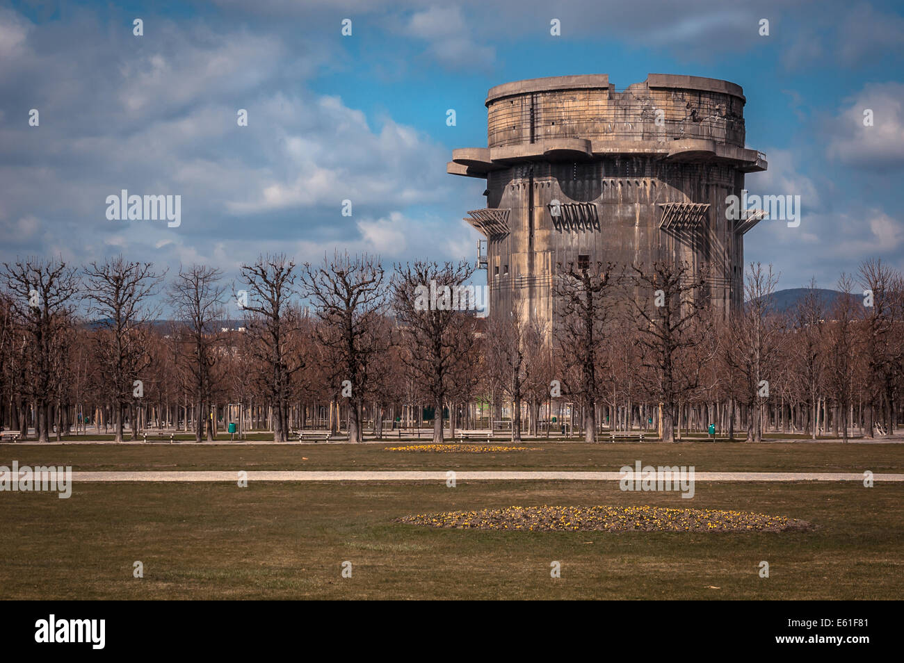 A German flak tower a remnant of the second world war found in the Augarten Vienna Austria. Stock Photo
