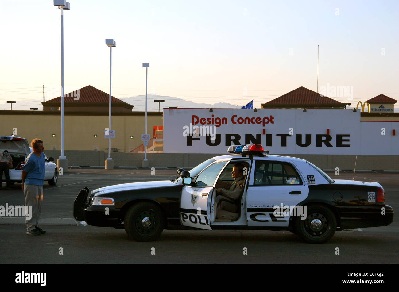 Man detained by a cop in Las Vegas, Nevada, USA Stock Photo