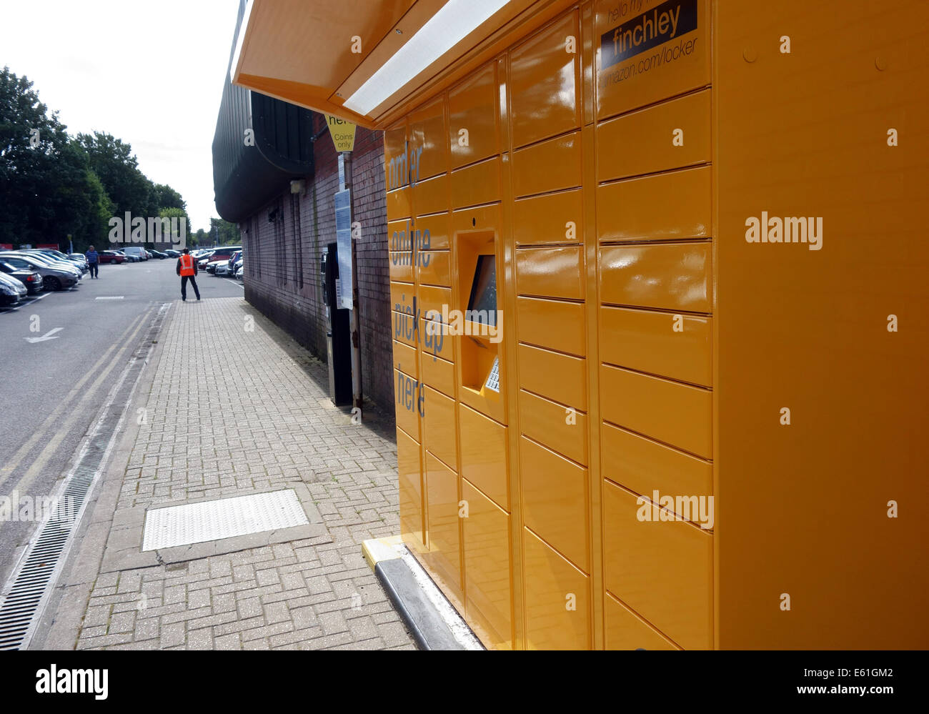 Amazon 'click & collect' lockers at Finchley Central underground station, London Stock Photo