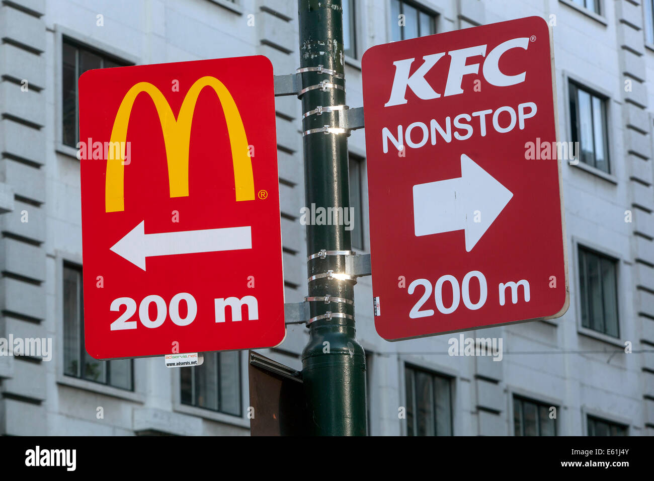 KFC logo, McDonald´s, signs Prague Czech Republic Stock Photo