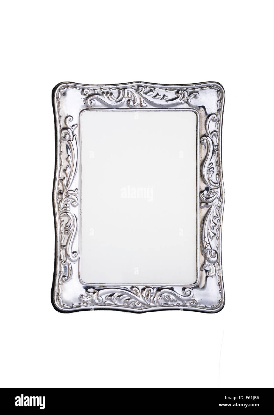 Silver coloured, metal photograph frame. Stock Photo