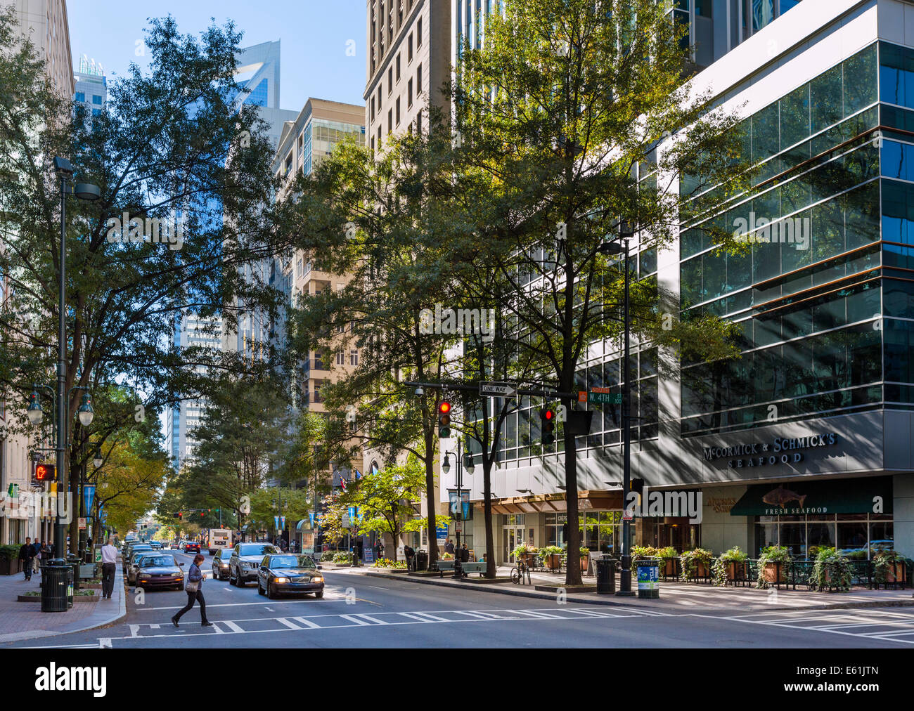 Office buildings on Tryon Street in uptown Charlotte, North Carolina, USA Stock Photo