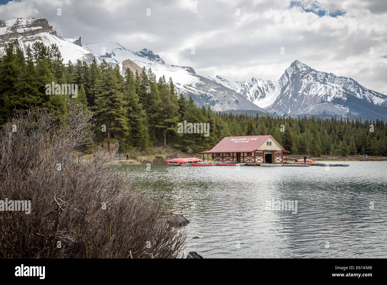 Maligne Lake boathouse, Maligne Canyon road, Jasper, Alberta, Canada, North America. Stock Photo