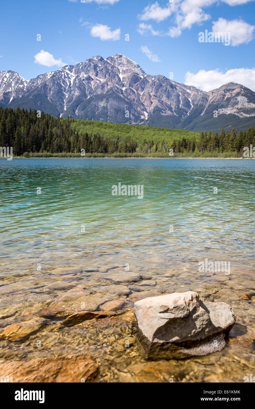 Pyramid Lake with Pyramid Mountain, Jasper, Canada, North America. Stock Photo