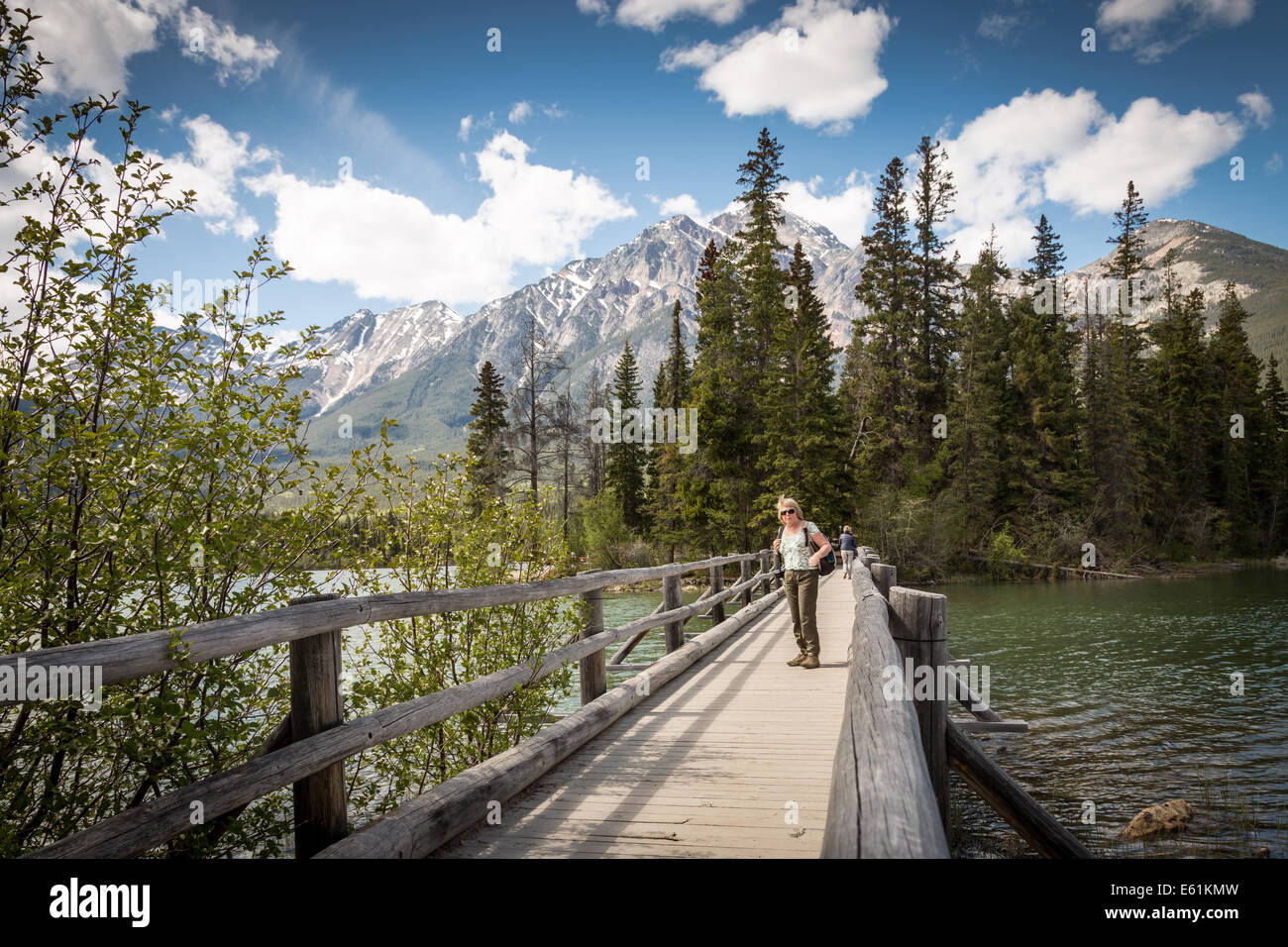 Pyramid Lake with Pyramid Mountain, Jasper, Canada, North America. Stock Photo