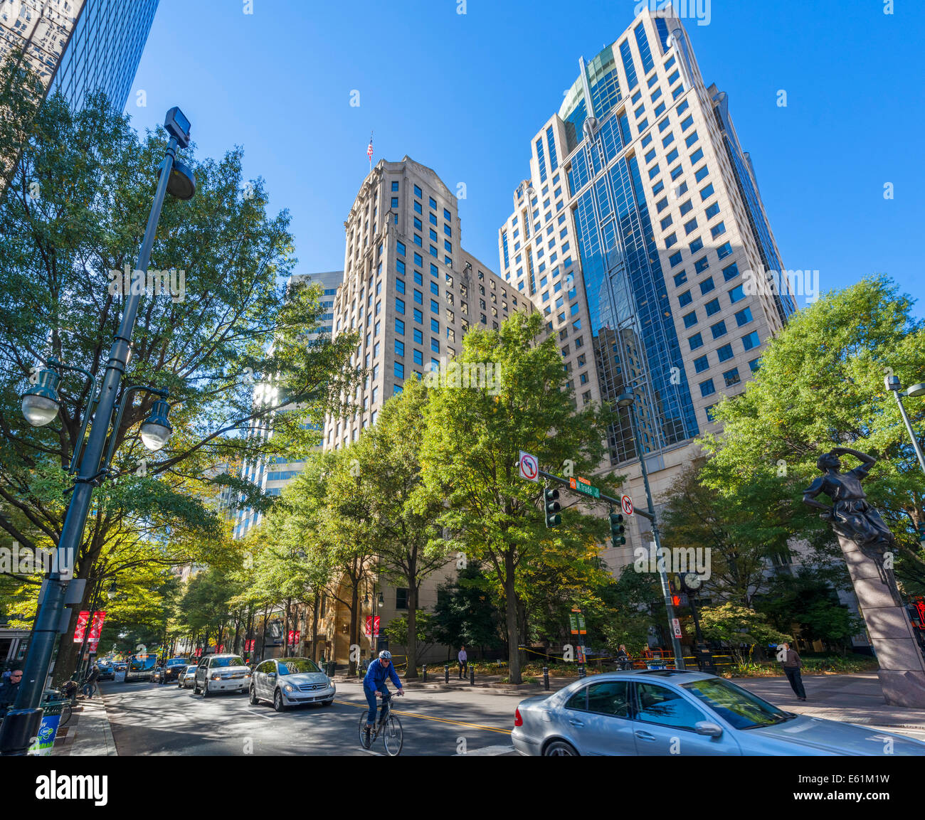 Office buildings on North Tryon Street in uptown Charlotte, North Carolina, USA Stock Photo