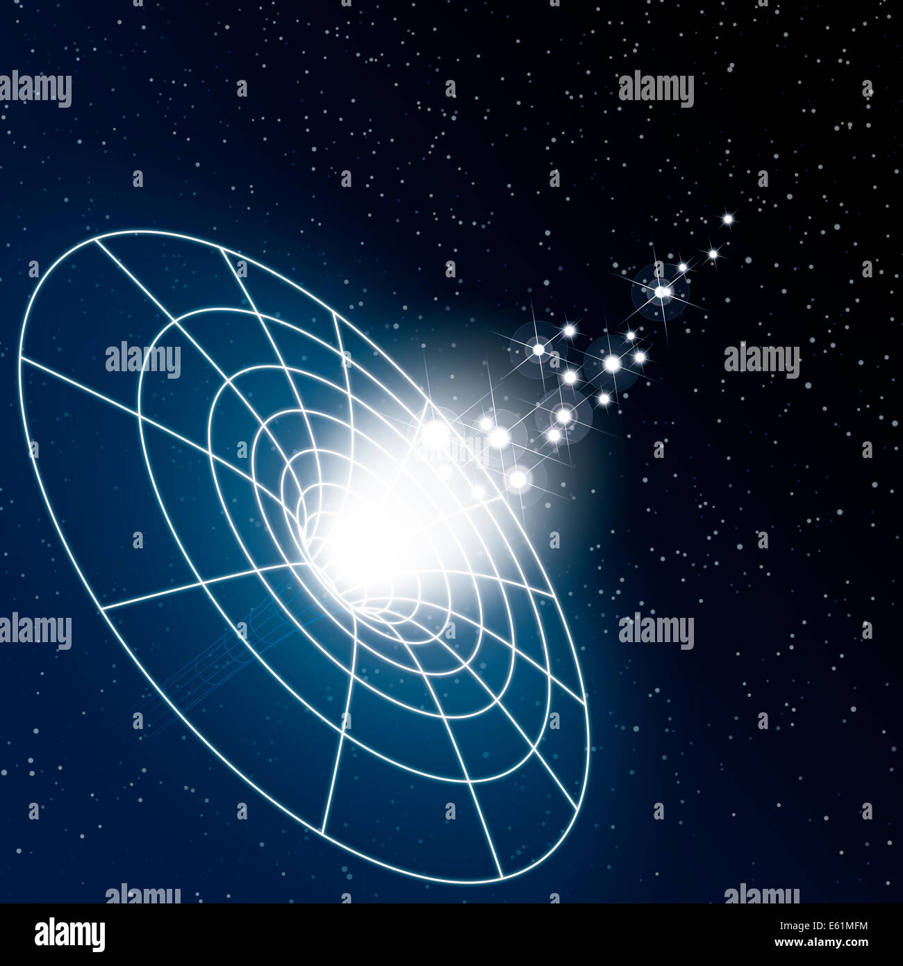Black Hole Funnel And Stars - Stars are attracted by a black hole. Illustration. Stock Photo
