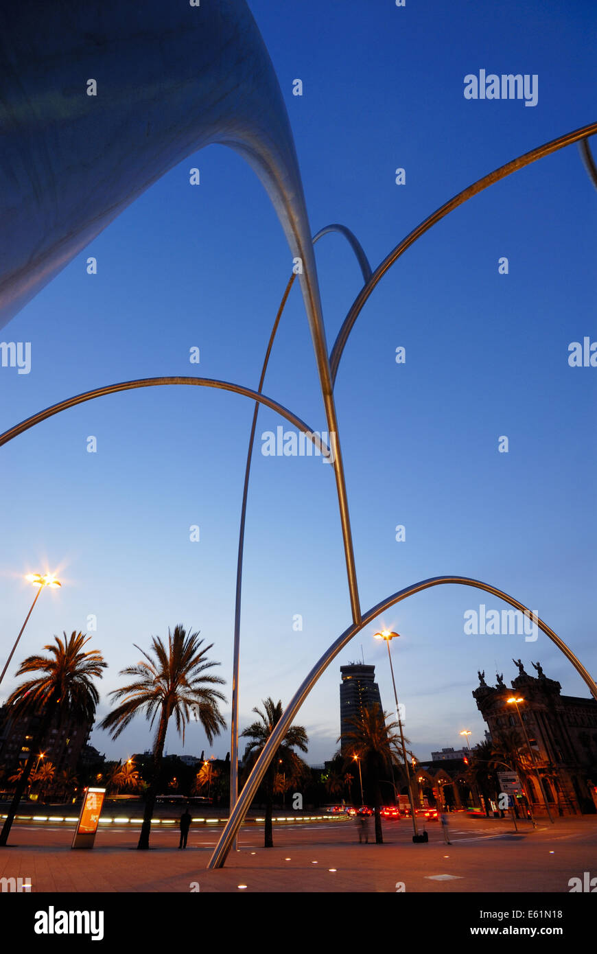Ones sculpture, by Andreu Alfaro, Placa de les Drassanes, Barcelona port, Barcelona, Spain Stock Photo