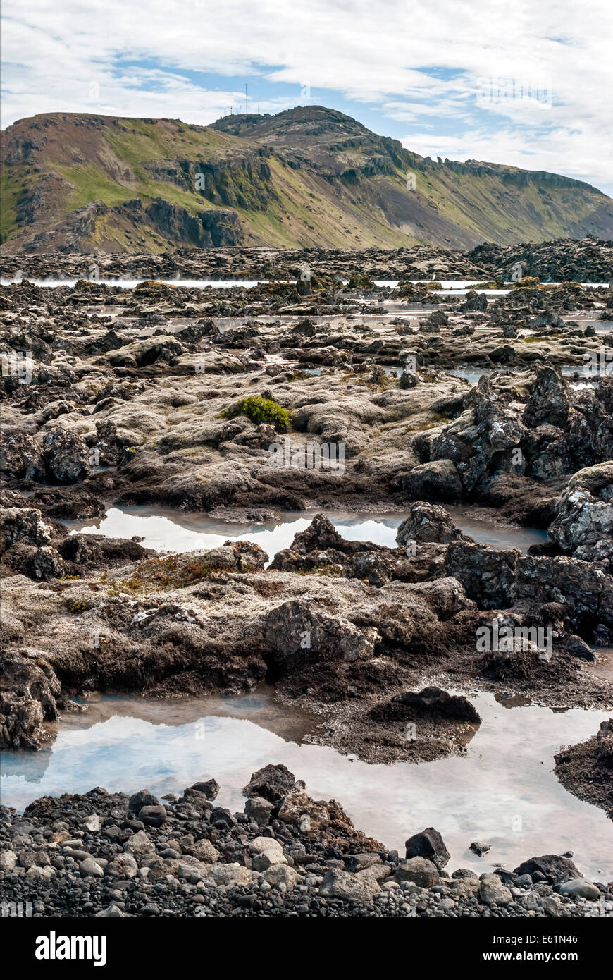 Volcano landscape at  the turquoise colored Blue Lagoon Hot Springs, Iceland. Stock Photo