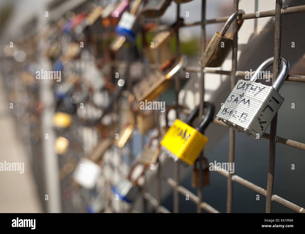 Love padlocks on a Belfast bridge Stock Photo Alamy