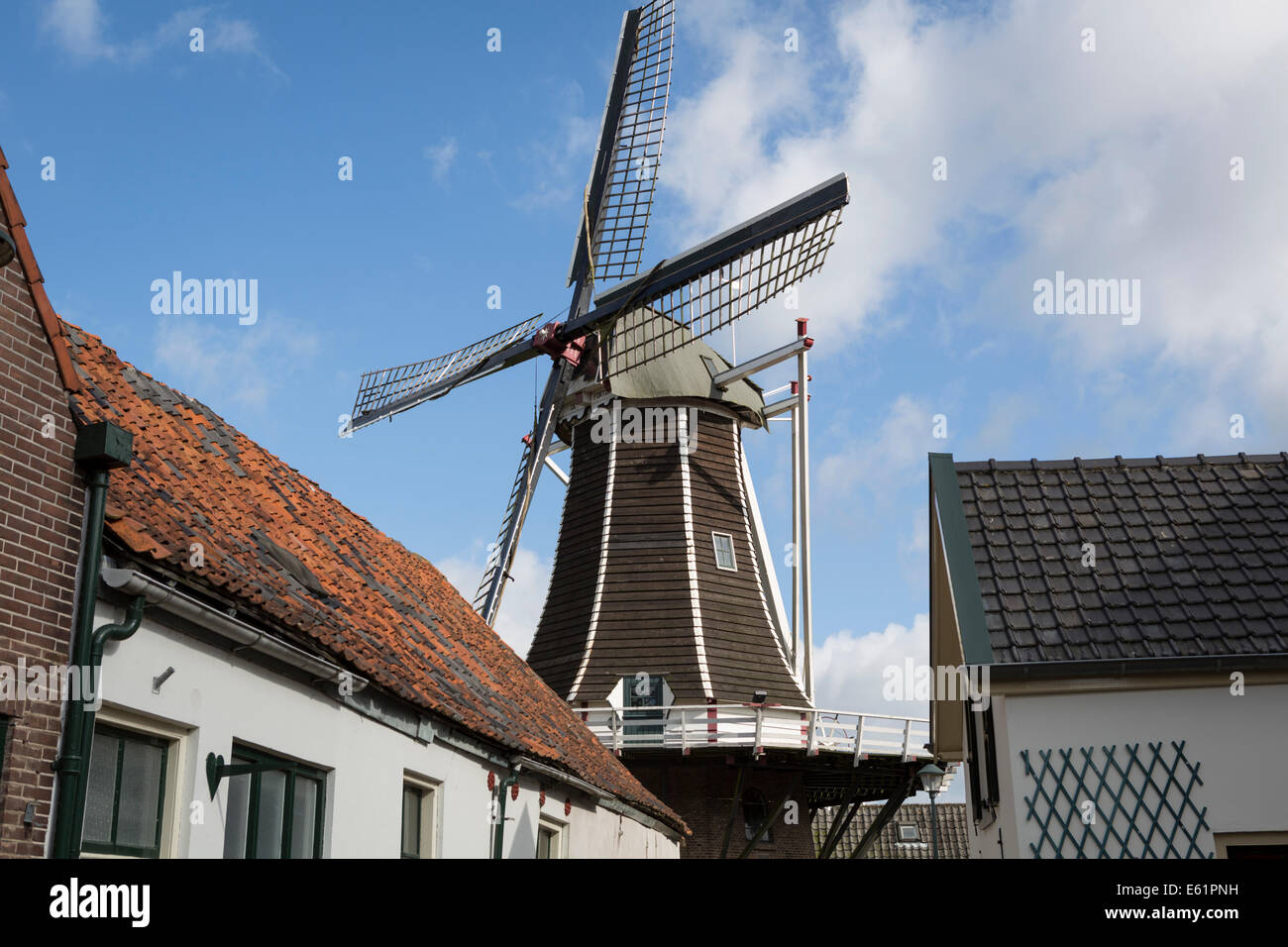 Windmill 'de Fortuin' or the Fortune at Hattem, a historical hanseatic city in the province of Gelderland in the Netherlands. Stock Photo
