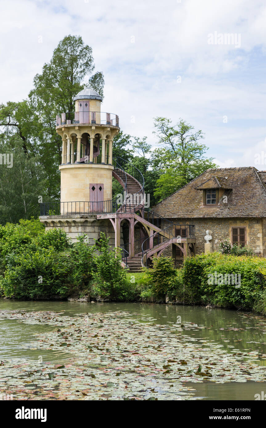 Marlborough Tower in the in the Queen's Hamlet (Marie-Antoinette's Estate) in Versailles, France Stock Photo