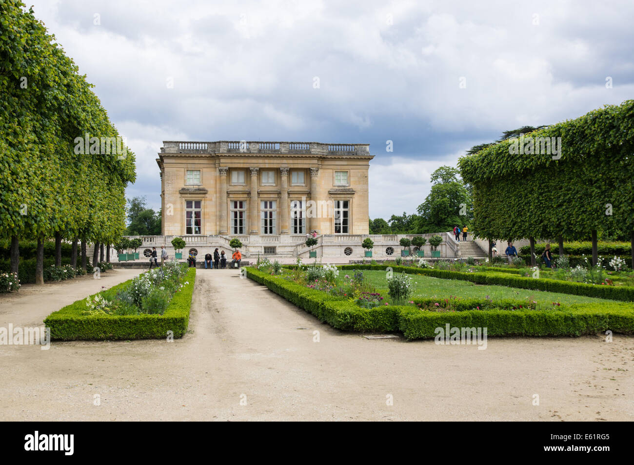Petit Trianon chateau on the grounds of the Palace of Versailles, Chateau de Versailles in France Stock Photo