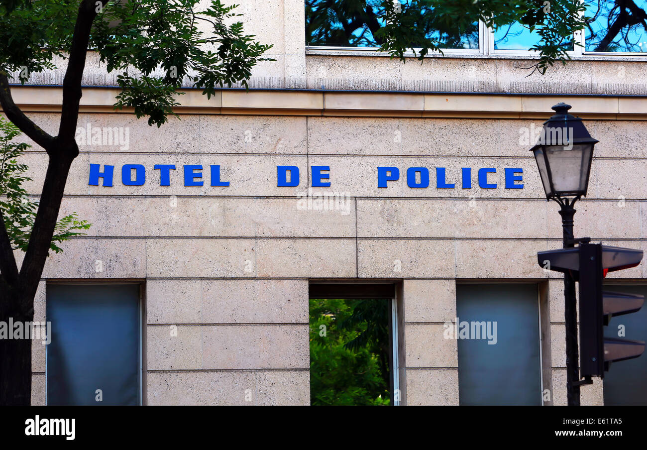 Hotel de police sign on the building in Paris Stock Photo