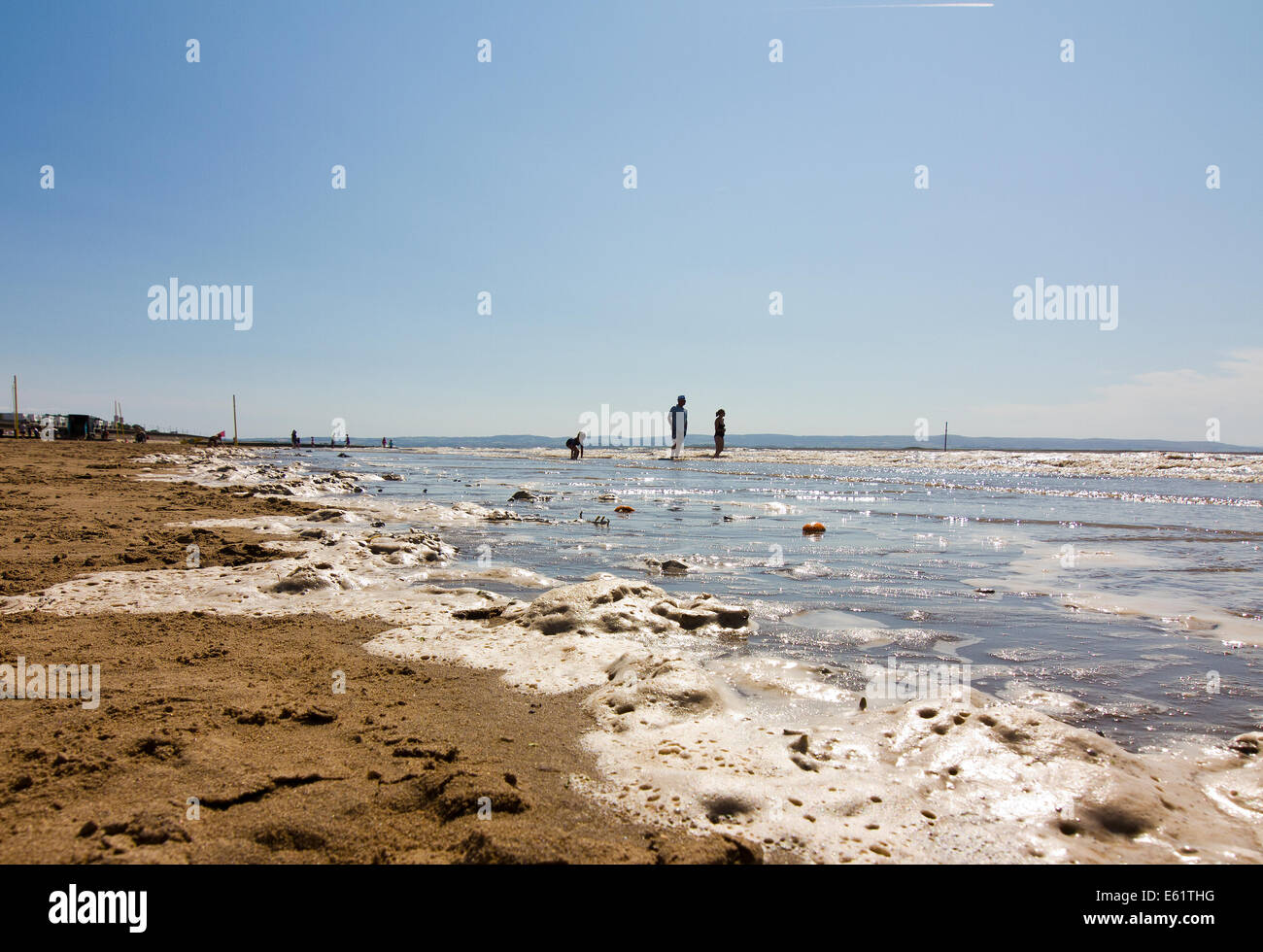 Beach foam on Burnham on Sea in Somerset Stock Photo