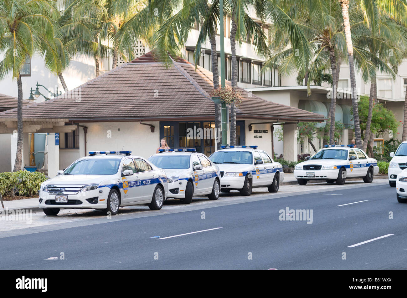 Row of Police Cars in Honolulu Hawaii Stock Photo