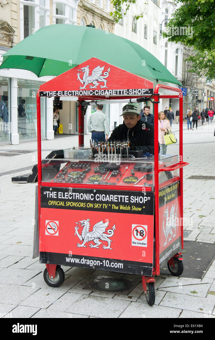 E Cigarette street vendor in Queen Street Cardiff UK Stock Photo