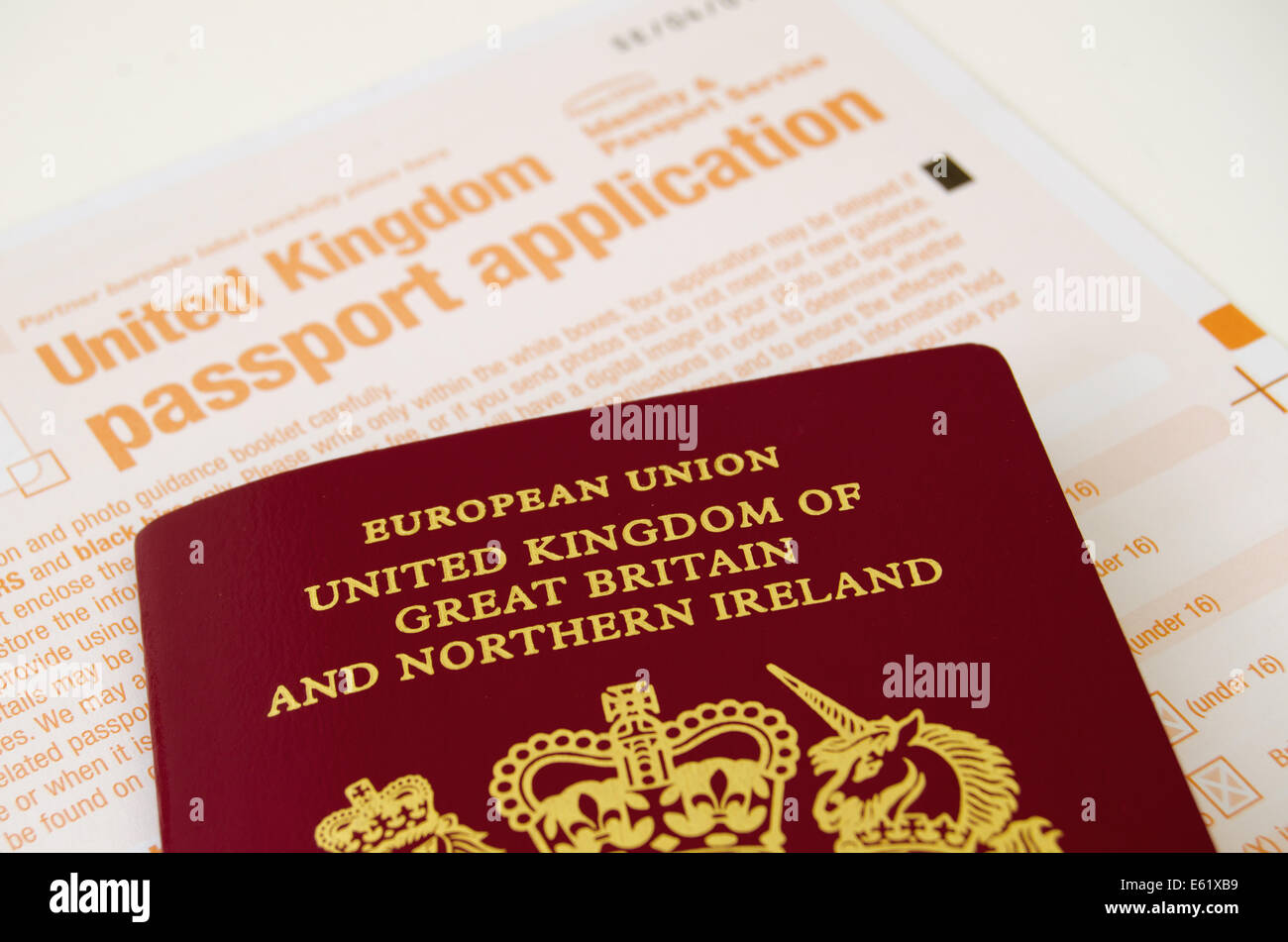 Completing a United Kingdom Passport Application Form Stock Photo