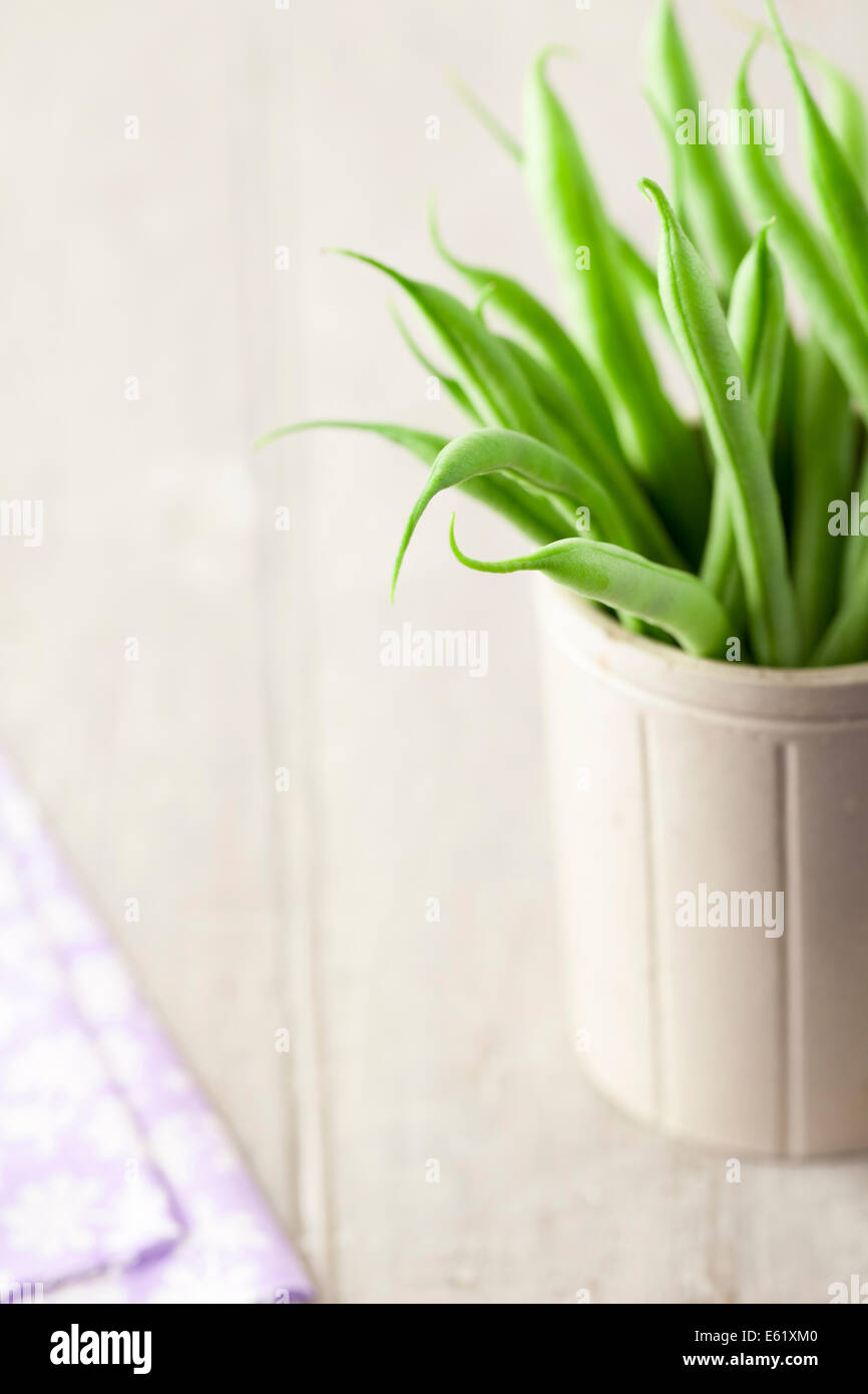 French Beans in Stoneware Pot Stock Photo Alamy