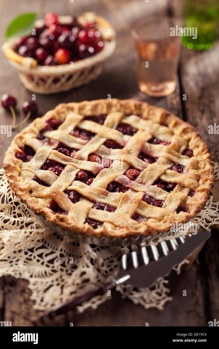 Cherry pie with lattice crust Stock Photo - Alamy