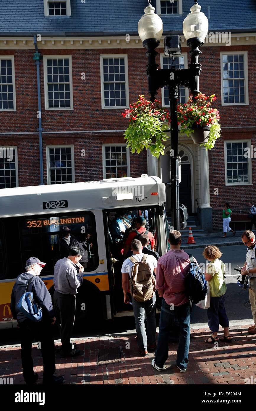 People boarding bus,  Boston, Massachusetts, USA Stock Photo
