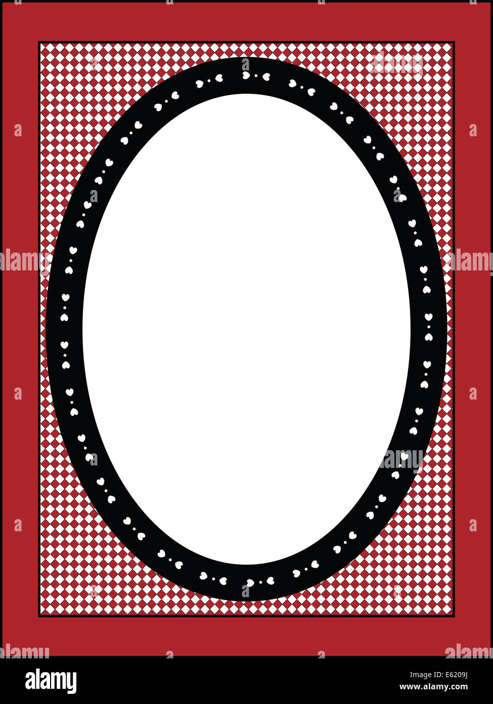 Red, black and white Valentine border, frame or tag with gingham trim