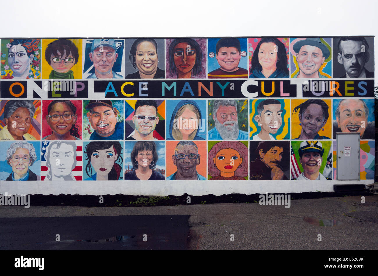 One place many cultures mural in New London CT Stock Photo Alamy