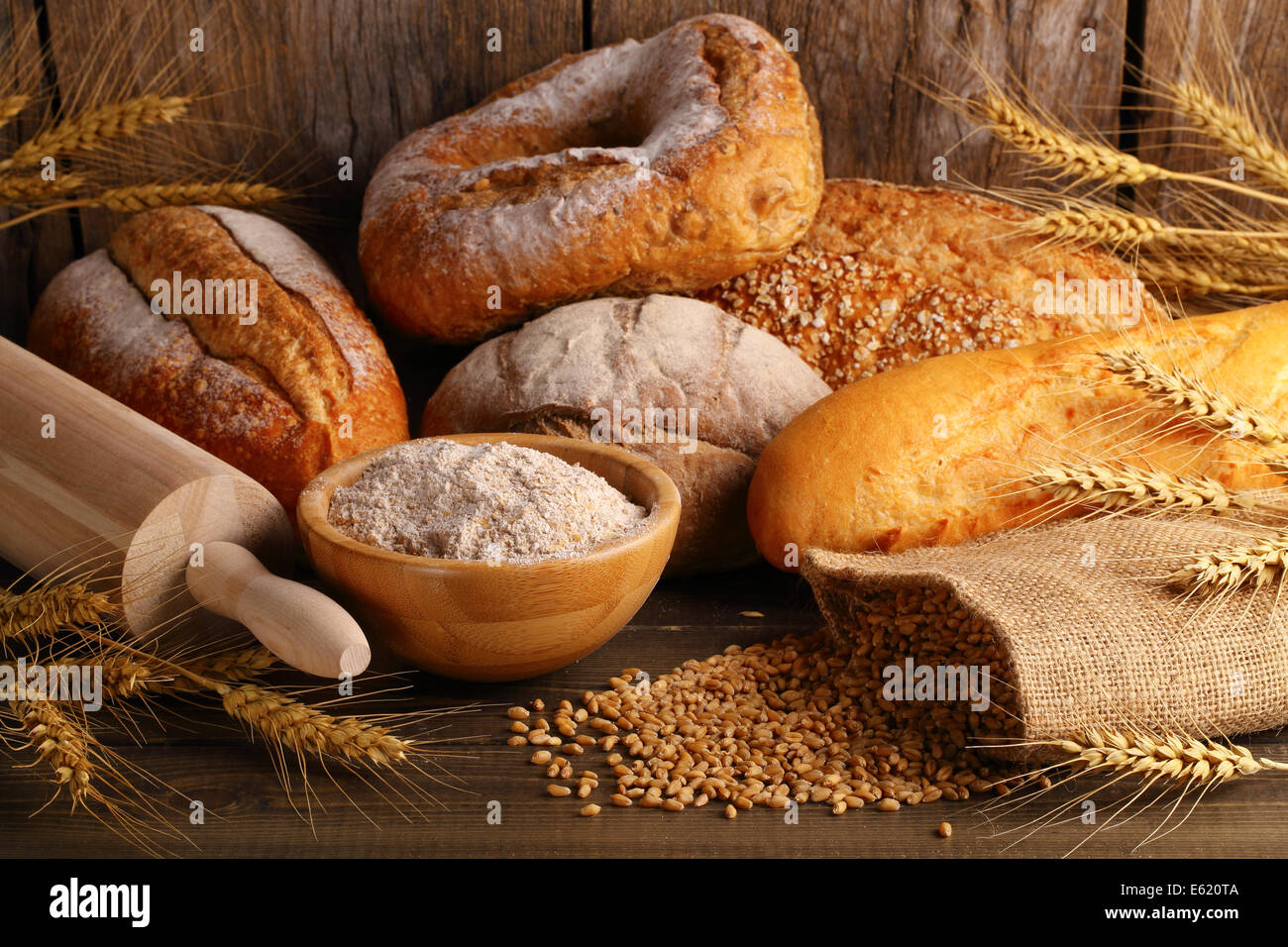 Bread with wheat grains Stock Photo