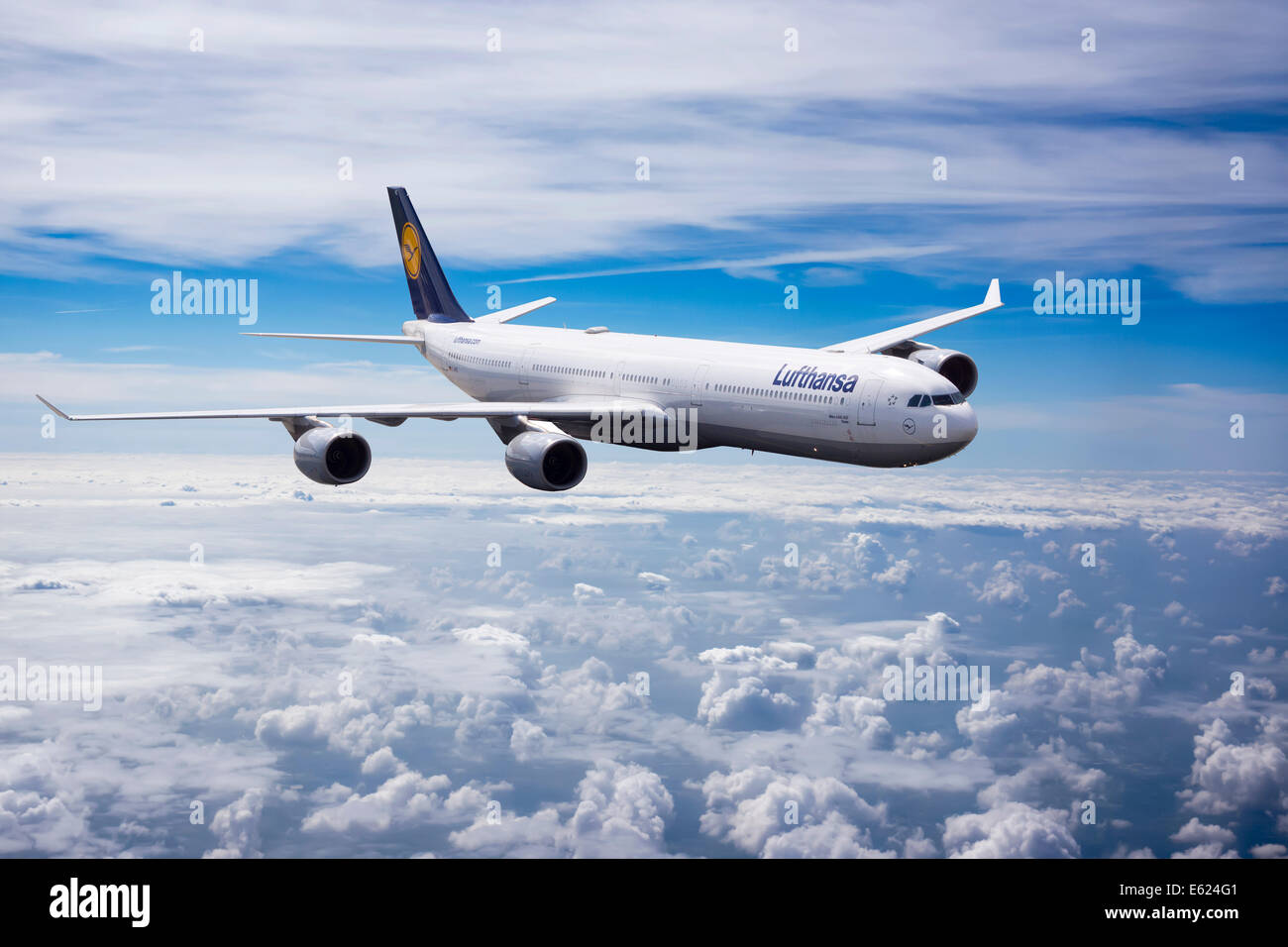 Lufthansa Airbus A340 in flight Stock Photo