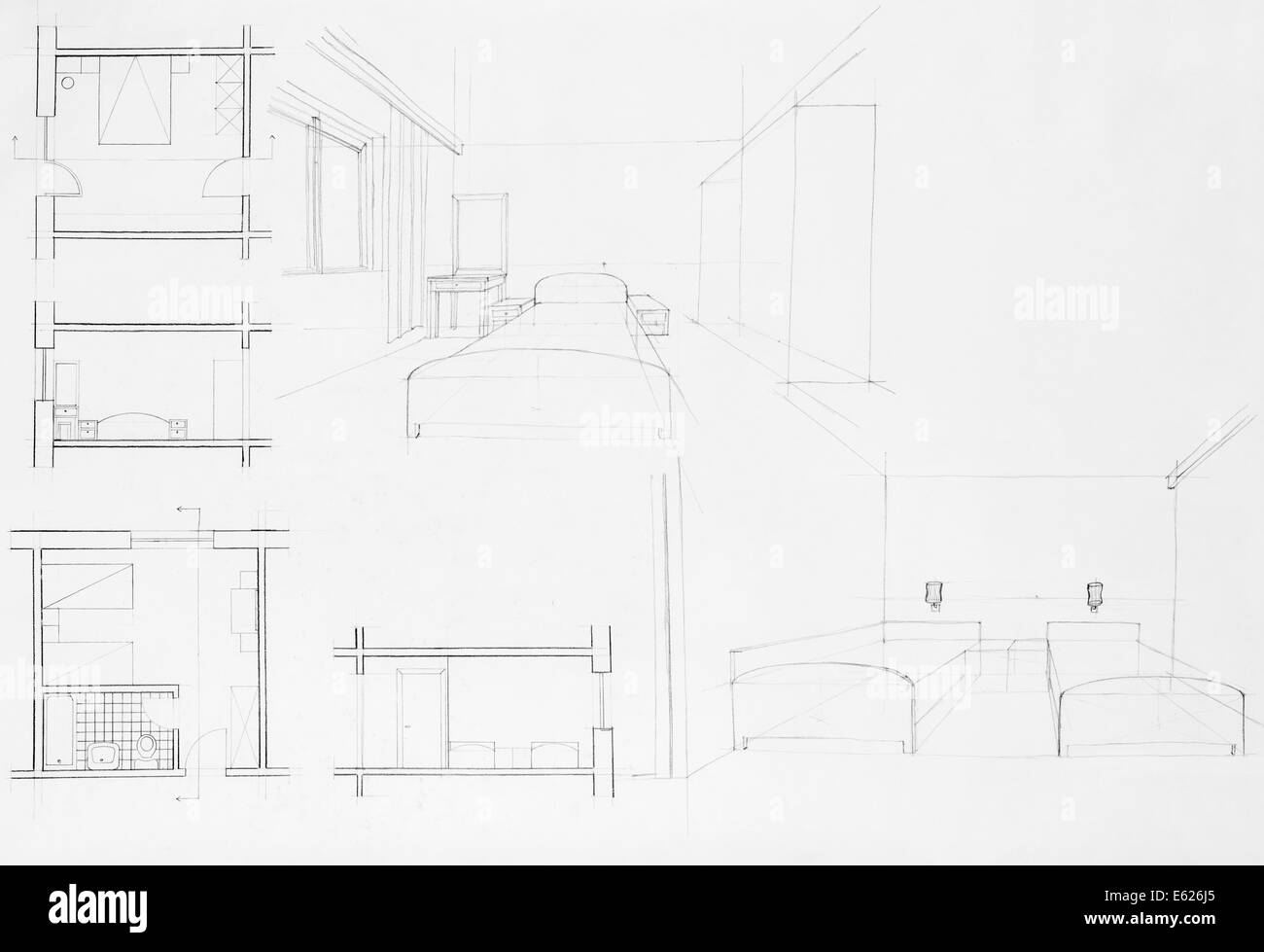 Hand drawing illustration bedroom interior hi-res stock photography and ...
