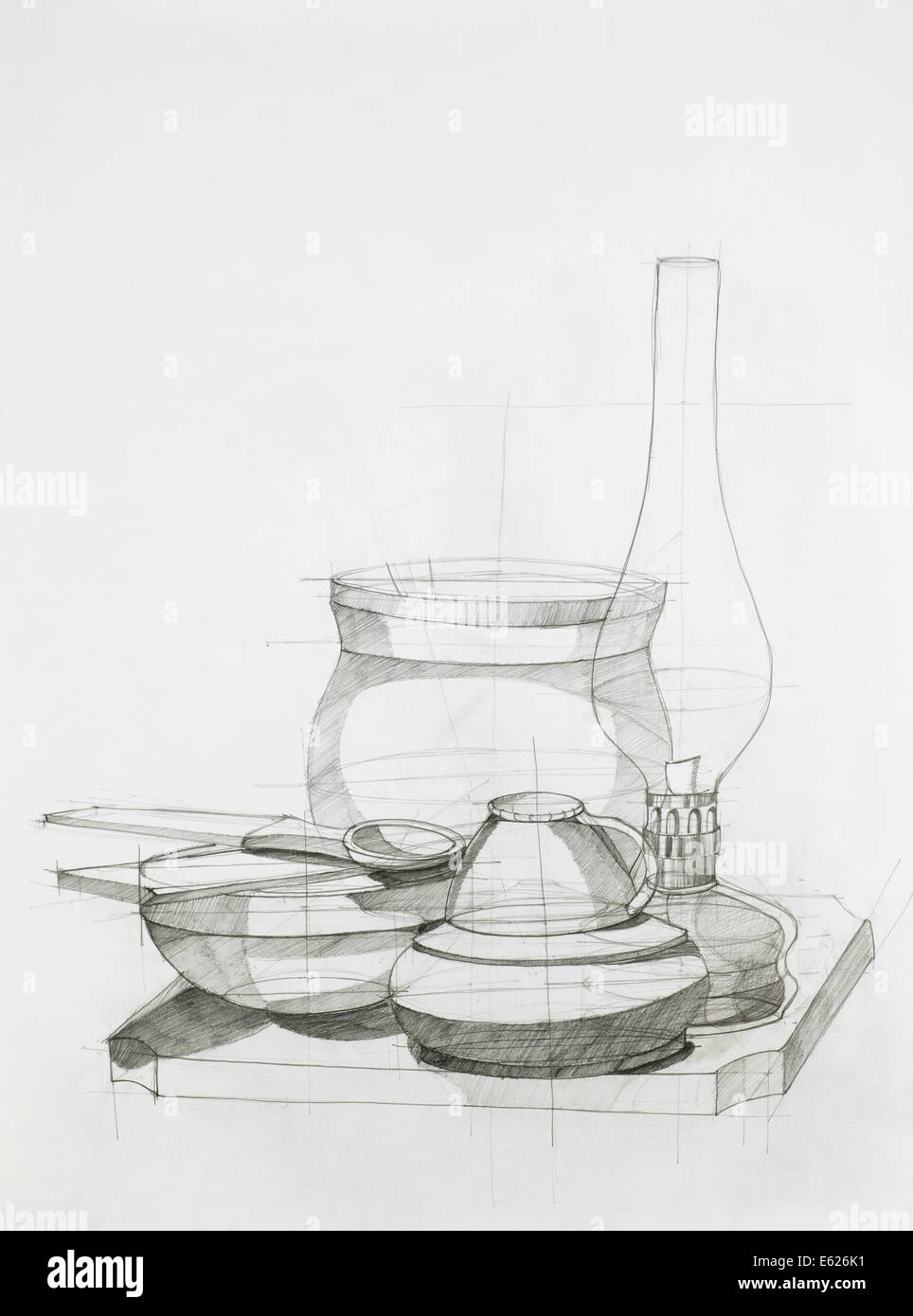 hand drawn artistic study of composition with objects Stock Photo