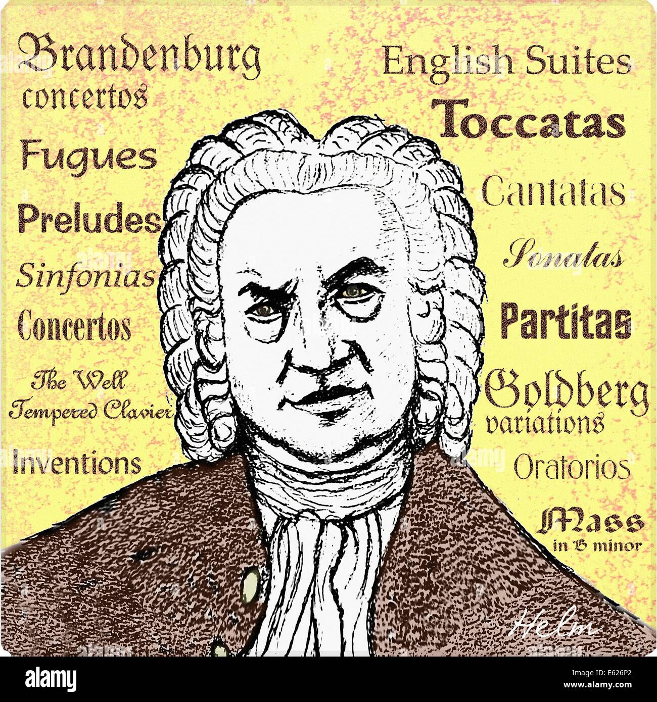 Johann Sebastian Bach ortrait illustration, German composer. 1685 - 1750 Stock Photo