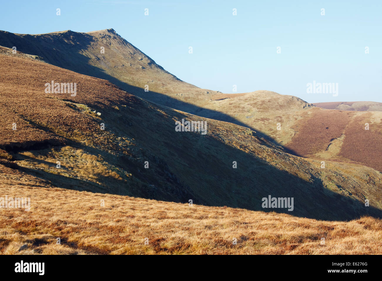 The view across to the mountain Cadair Berwyn from the slopes of Moel Sych, in the Berwyn mountain range of North Wales Stock Photo