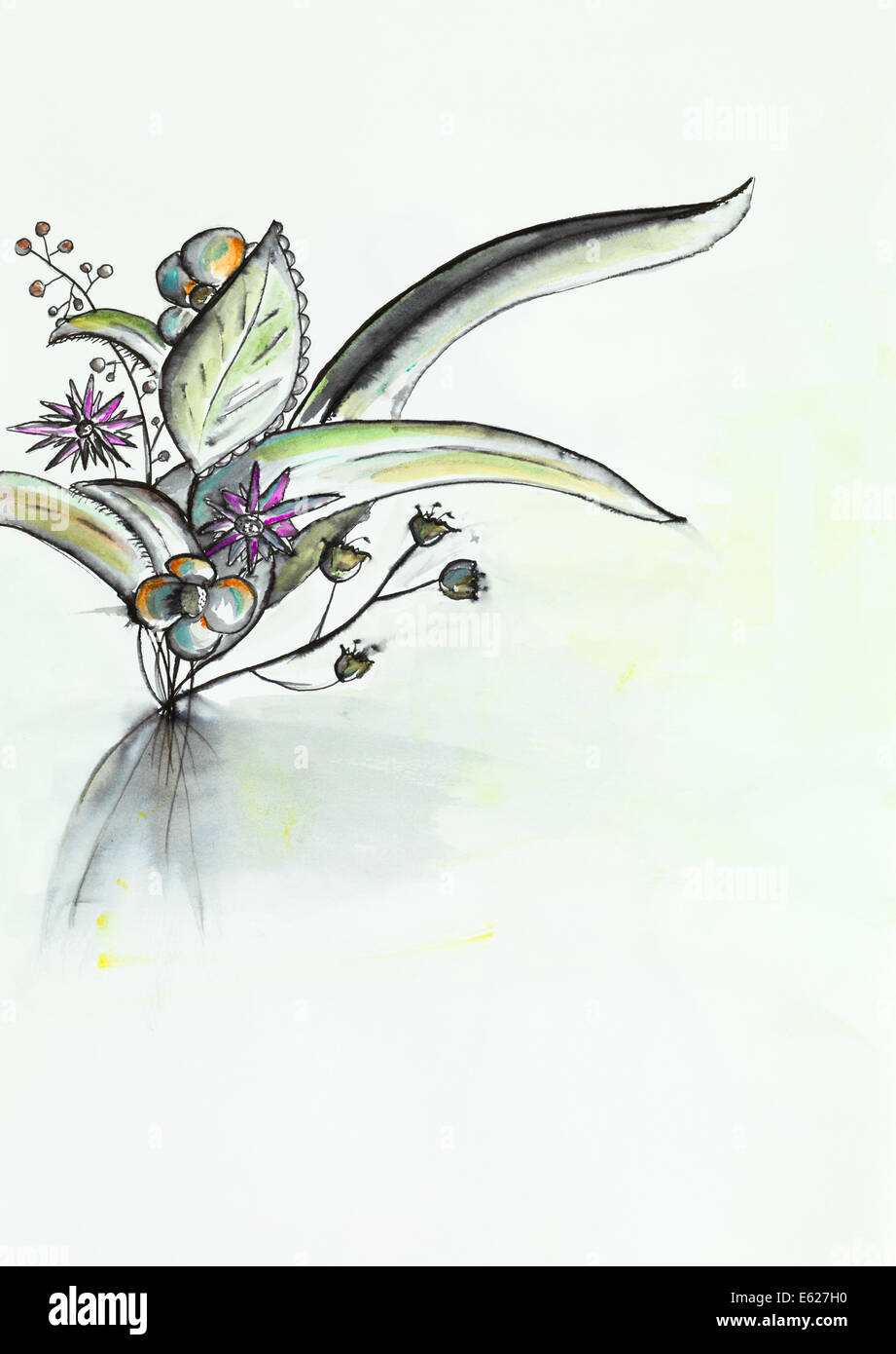 hand drawn watercolor illustration of bloomed vibrant flowers Stock ...
