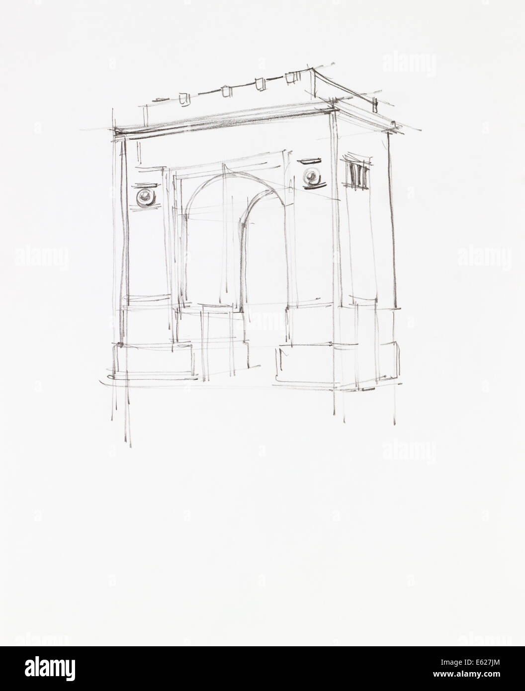 simple hand drawn sketch of triumph arch in Bucharest, Romania Stock Photo