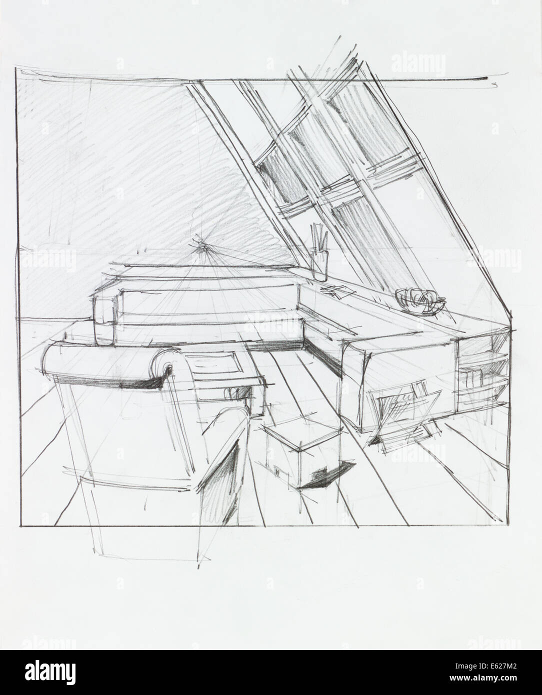 Graphic Sketch Of Attic Living Room Hand Drawn Stock Photo Alamy Graphic Sketch Of Attic Living Room Hand Drawn E627M2