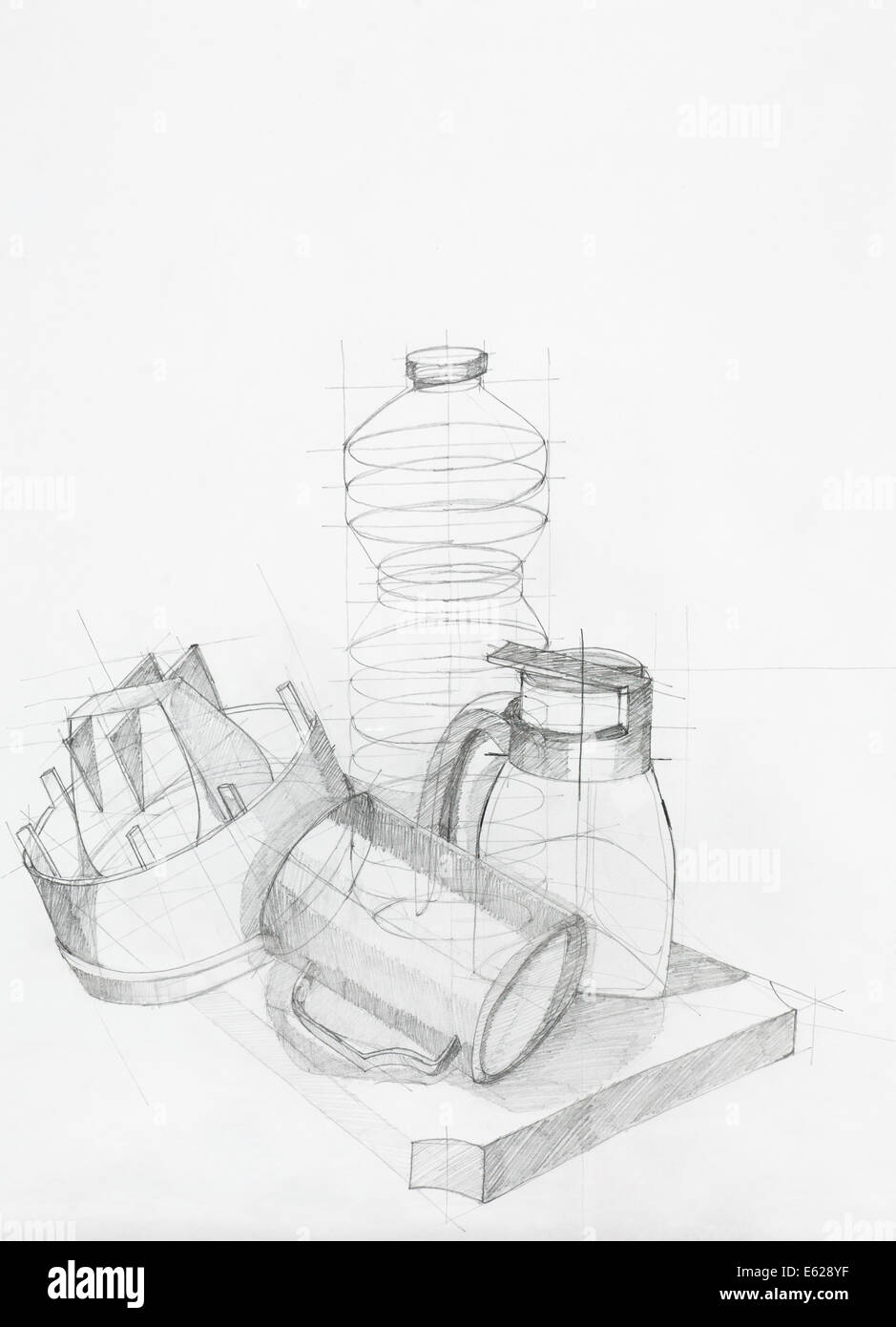 hand drawn sketch composition with objects, artistic study Stock Photo