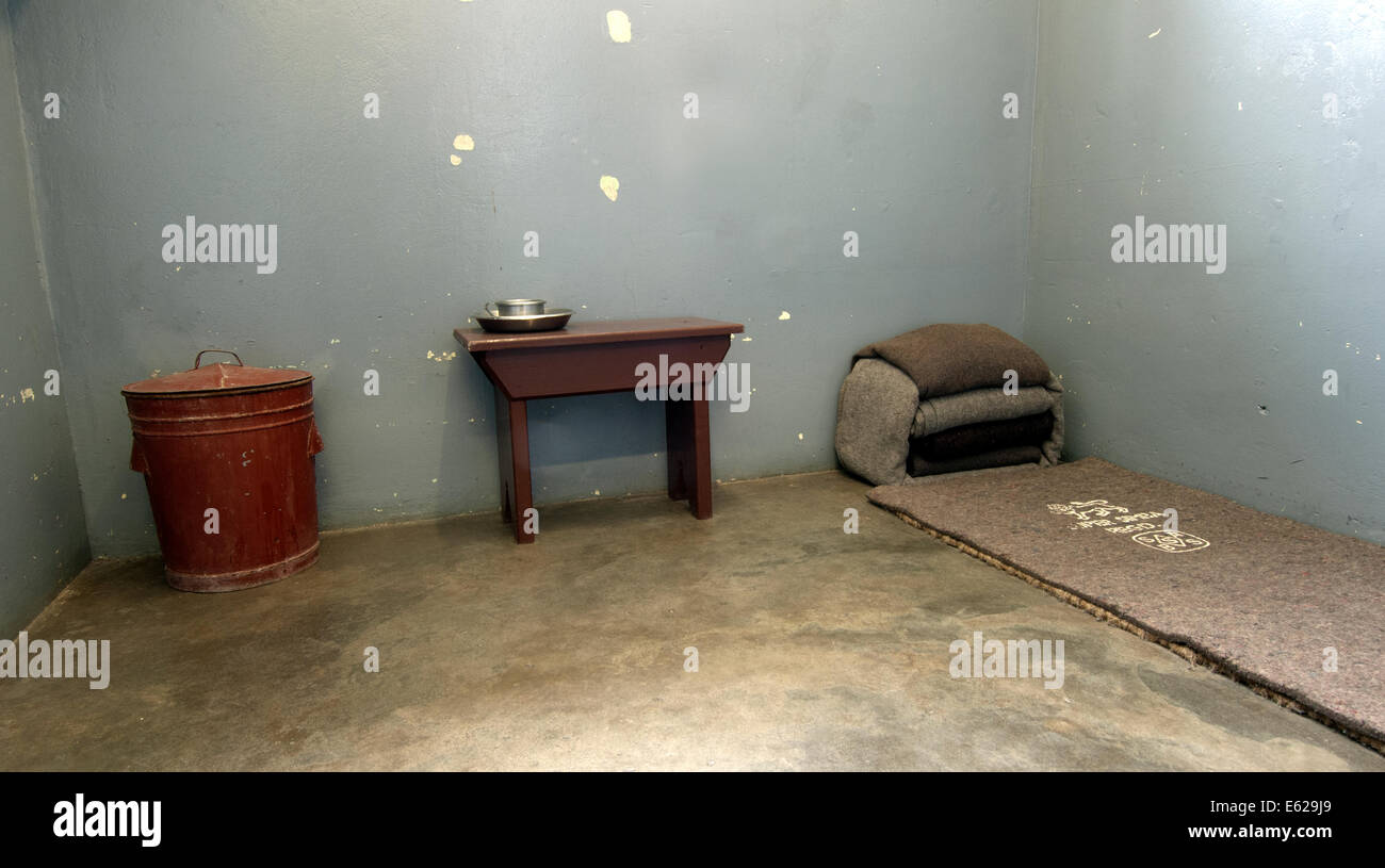 Nelson Mandela's prison cell at Robben Island, Cape Town, South Africa. Stock Photo