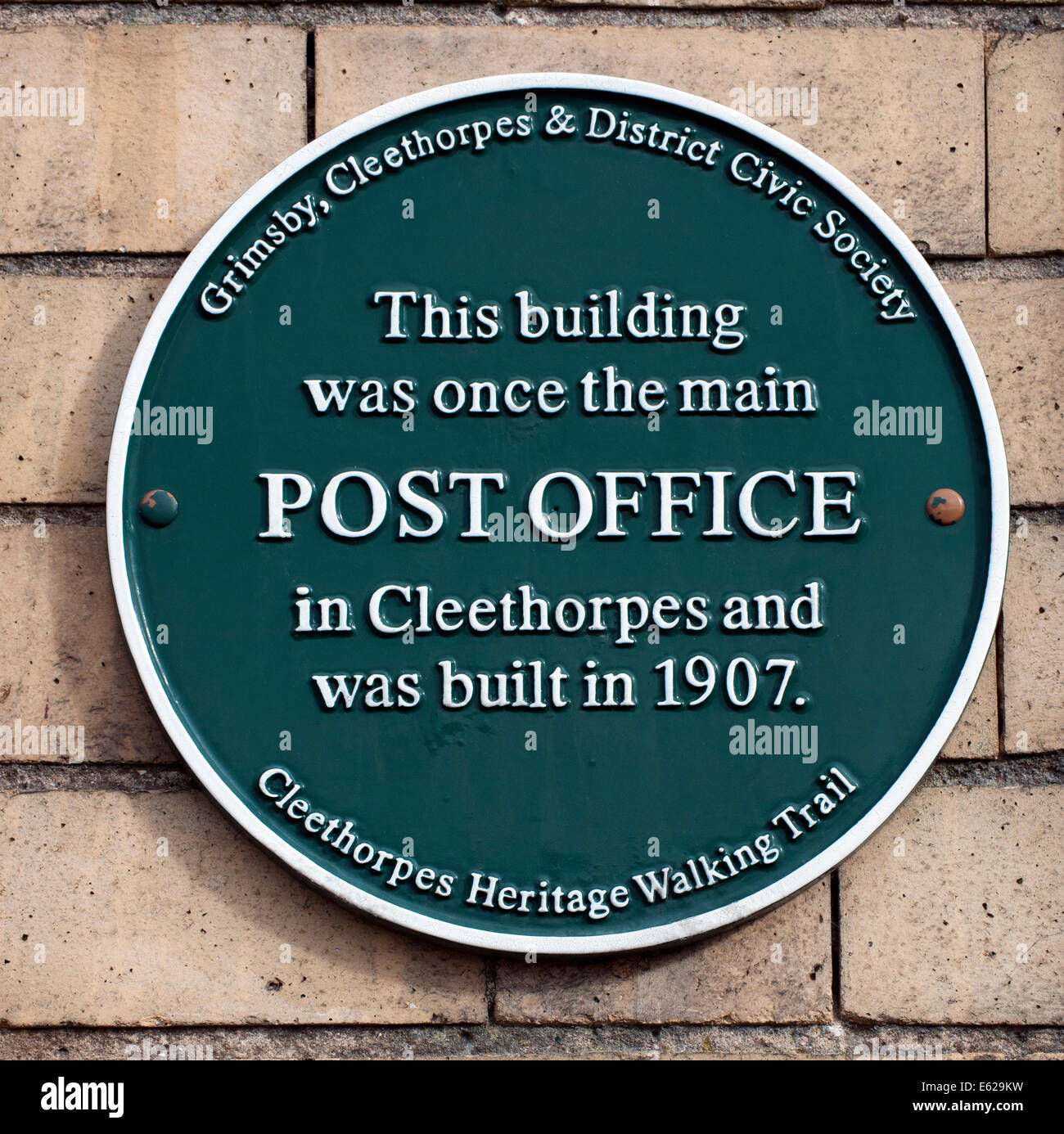 Heritage plaque at The Old Post Office, Cleethorpes, Lincolnshire, England, UK. Stock Photo