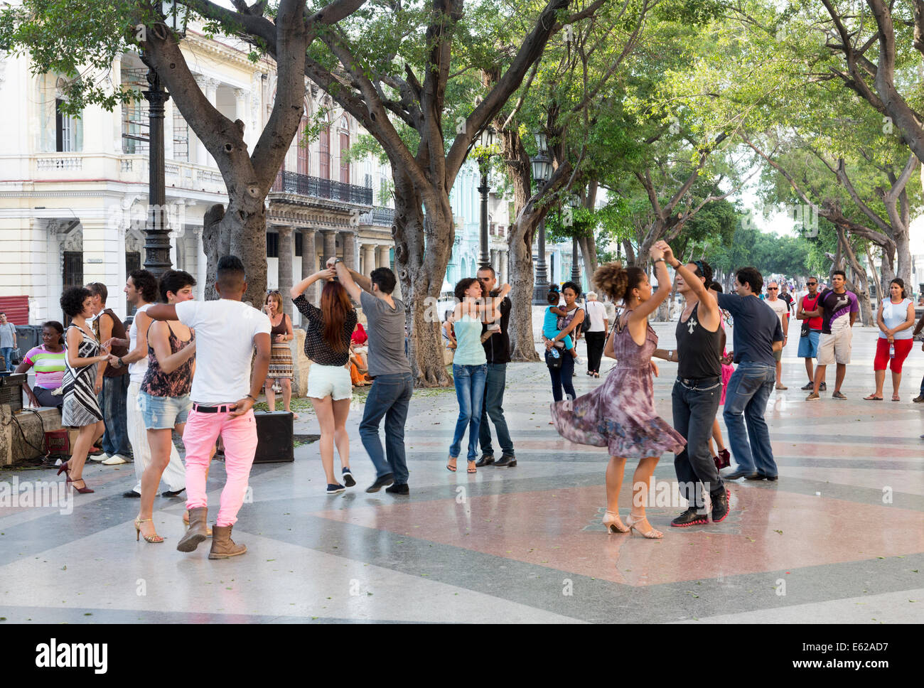 dancers on a Sunday evening, Paseo de Prado avenue, Havana, Cuba Stock Photo
