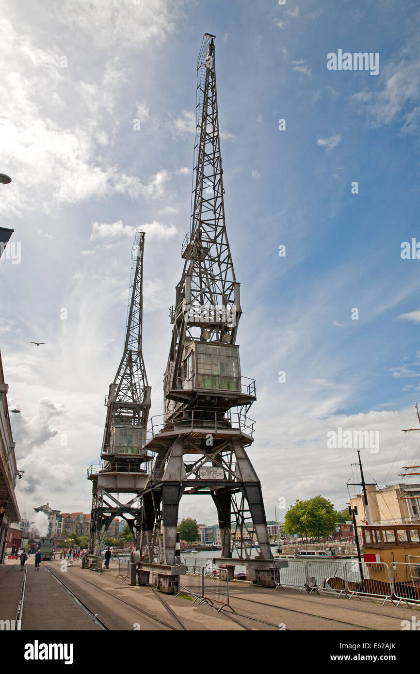 Two cranes by Bristol Harbour docks Stock Photo - Alamy