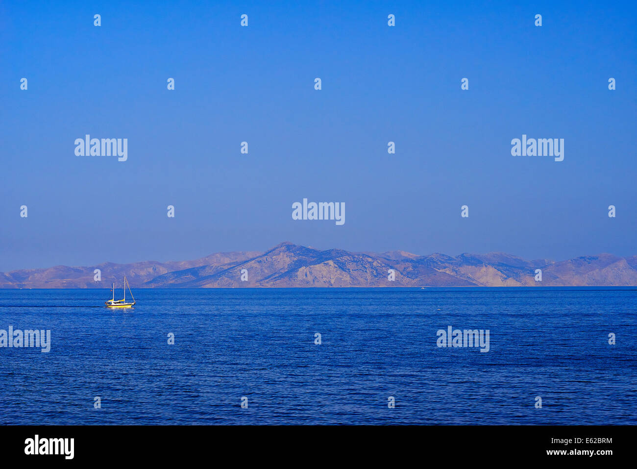 Solitary boat in the Aegean Stock Photo