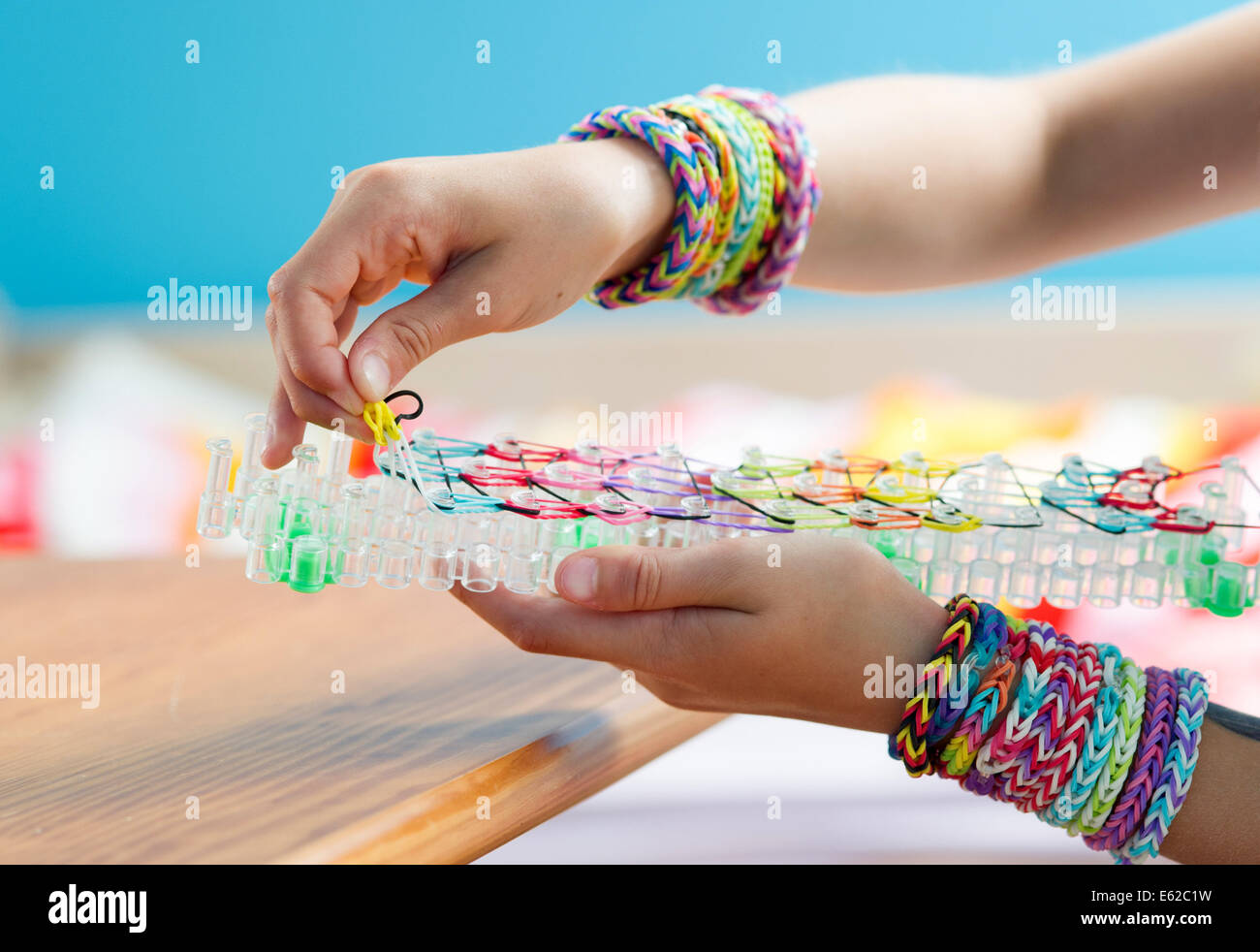 Colorful Rainbow Loom Bracelet Rubber Bands Stock Photo 204463927
