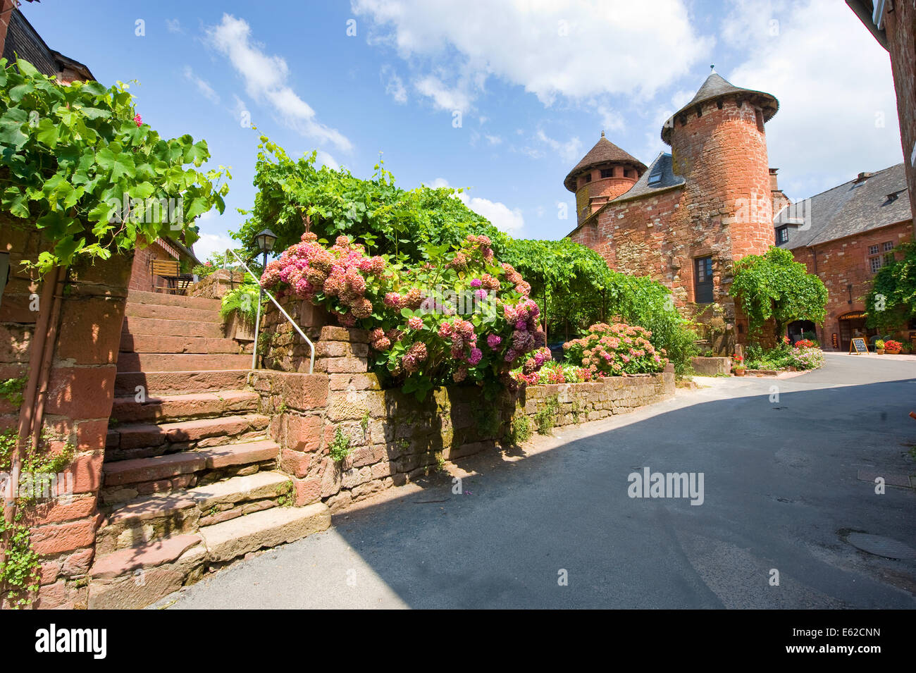 All the houses in the small picturesque city of Collonges la Rouge in France are built with red bricks Stock Photo