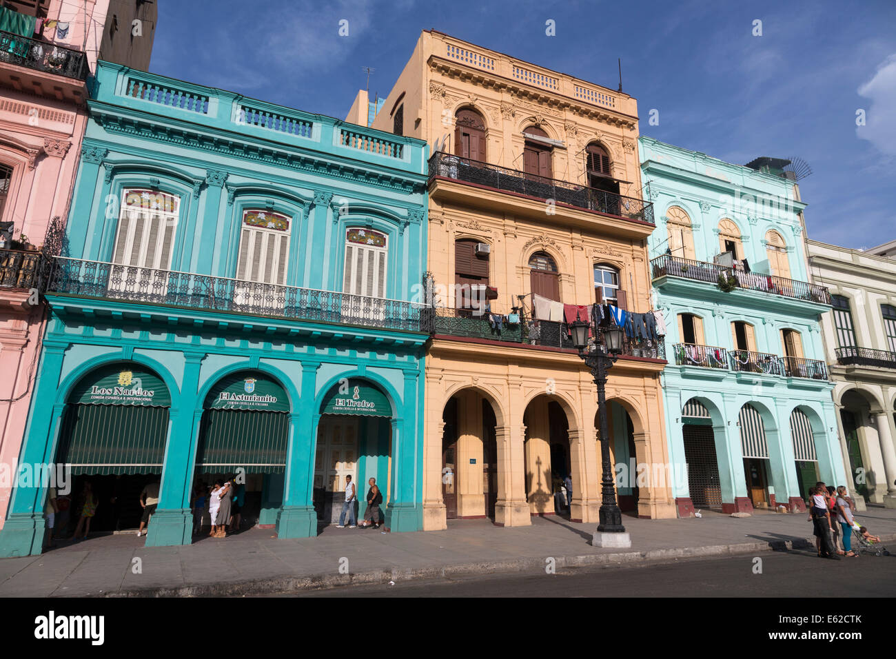 buildings opposite the Capitol, Paseo del Prado (Marti), Havana, Cuba Stock Photo